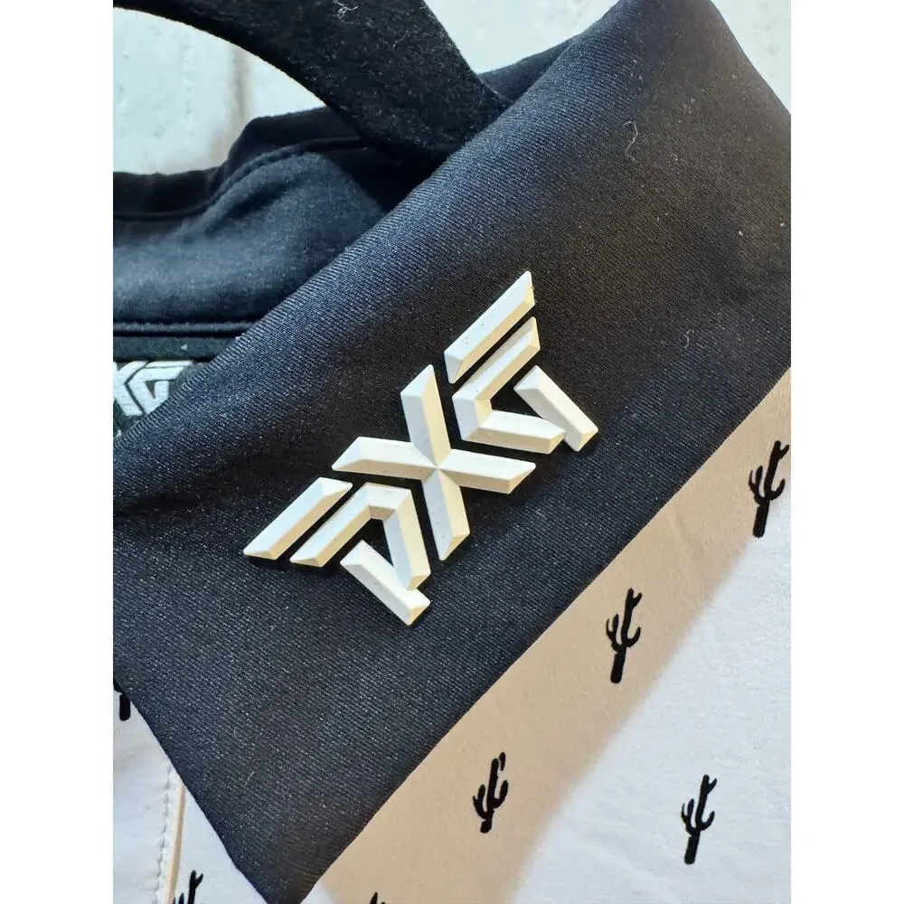PXG Cactus Print Golf Polo Mens Medium White Black Performance UPF 50+